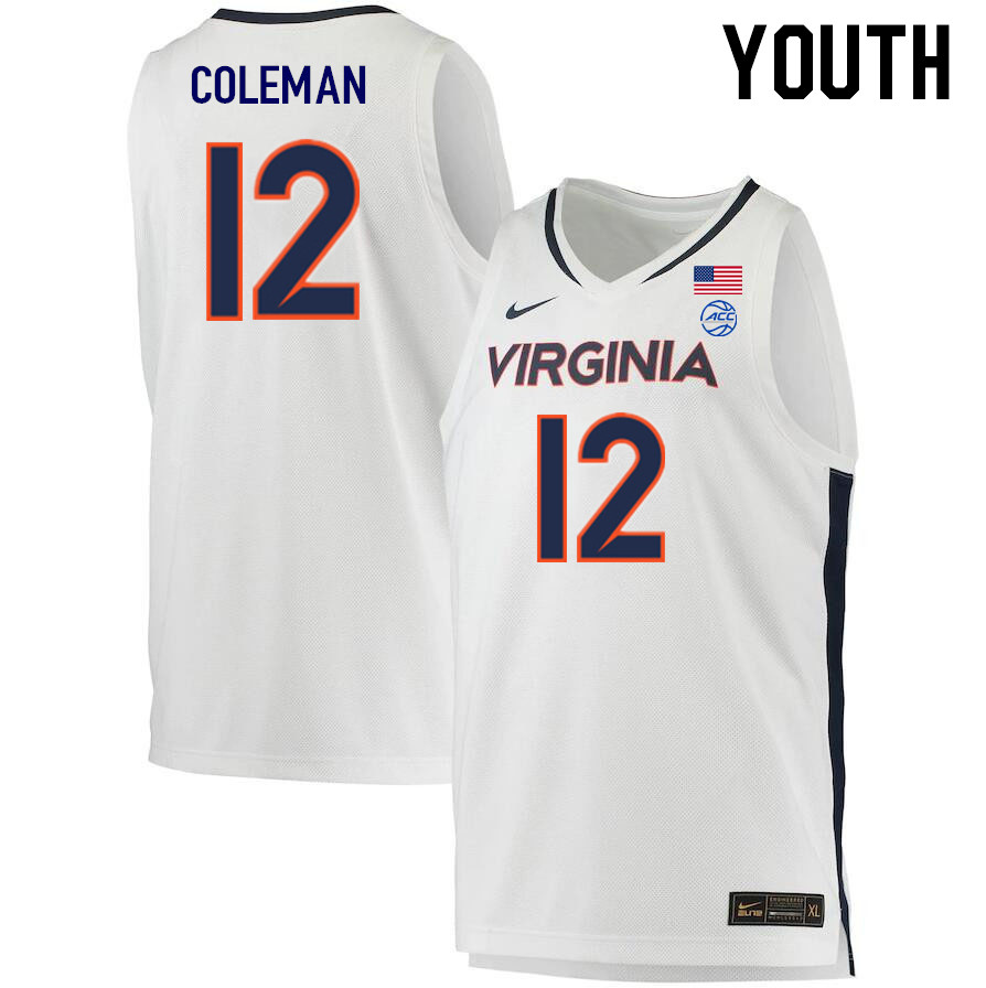 Youth #12 Chase Coleman Virginia Cavaliers College 2022-23 Stitched Basketball Jerseys Sale-White - Click Image to Close